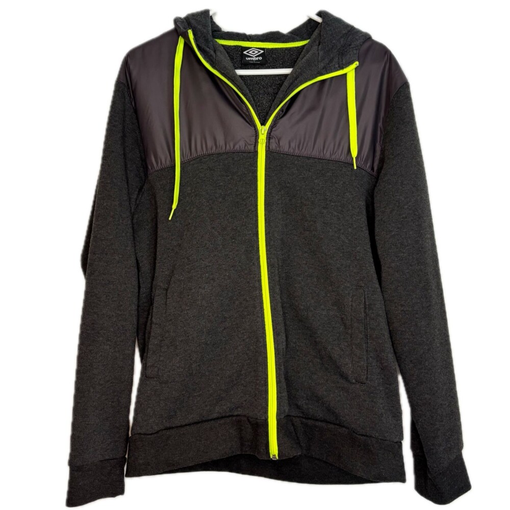 Umbro Men's L Gray/Neon Green Full Zip Hoodie Jacket Sweatshirt Soccer